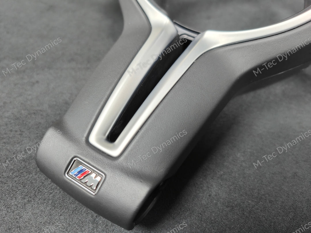 BMW F-SERIES ///M LEATHER / SILVER STEERING WHEEL TRIM (F&R) - M2 M3 M4 M5 M6