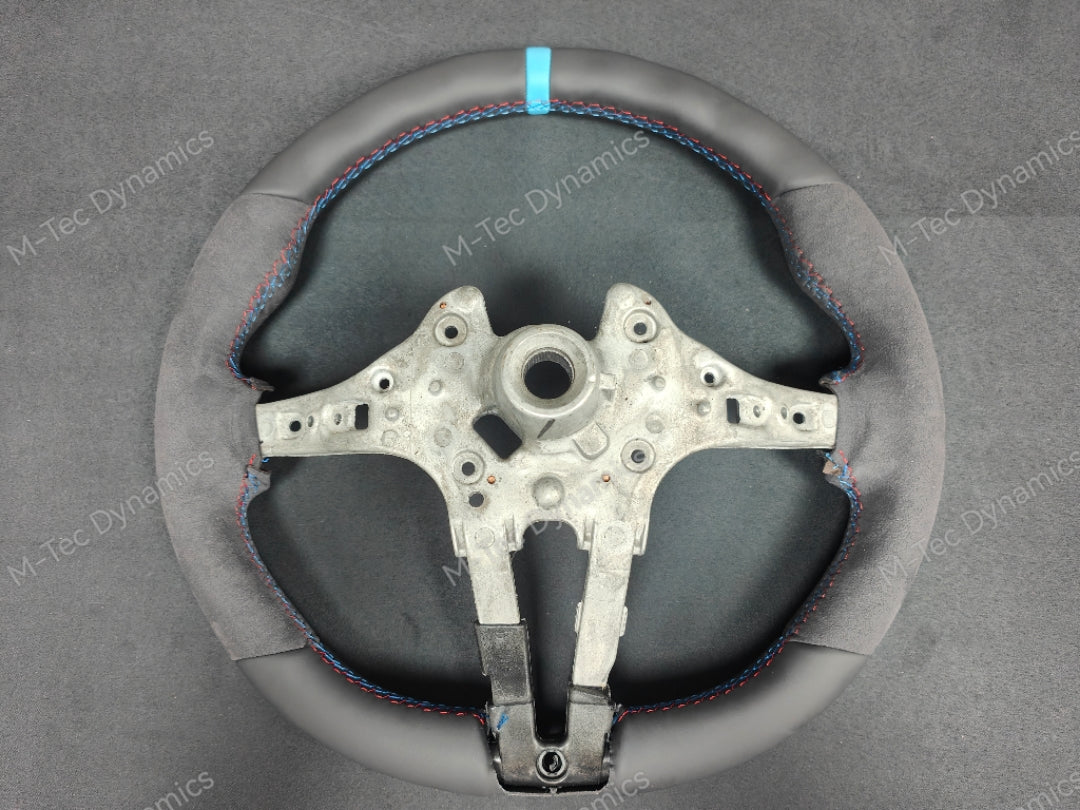 BMW F-SERIES NAPPA LEATHER TRI-STITCH / ALCANTARA / BLUE RING STEERING WHEEL - BMW 1 2 3 4 X SERIES - F20 F22 F30 F32 M2 M3 M4 X5 X6