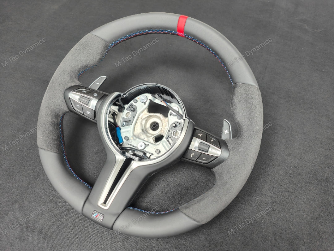 BMW F-SERIES NAPPA LEATHER TRI-STITCH / ALCANTARA / RED RING STEERING WHEEL - BMW 1 2 3 4 5 X SERIES