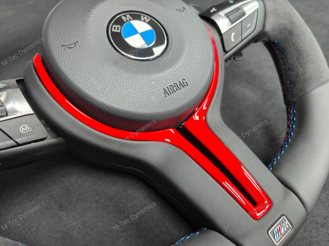 BMW F-SERIES NAPPA LEATHER TRI-STITCH / ALCANTARA / RED RING STEERING WHEEL - BMW 1 2 3 4 5 X SERIES (CUSTOM)