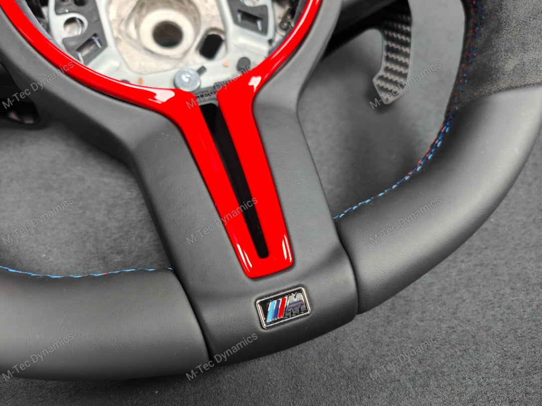 BMW F-SERIES NAPPA LEATHER TRI-STITCH / ALCANTARA / RED RING STEERING WHEEL - BMW 1 2 3 4 5 X SERIES (CUSTOM)