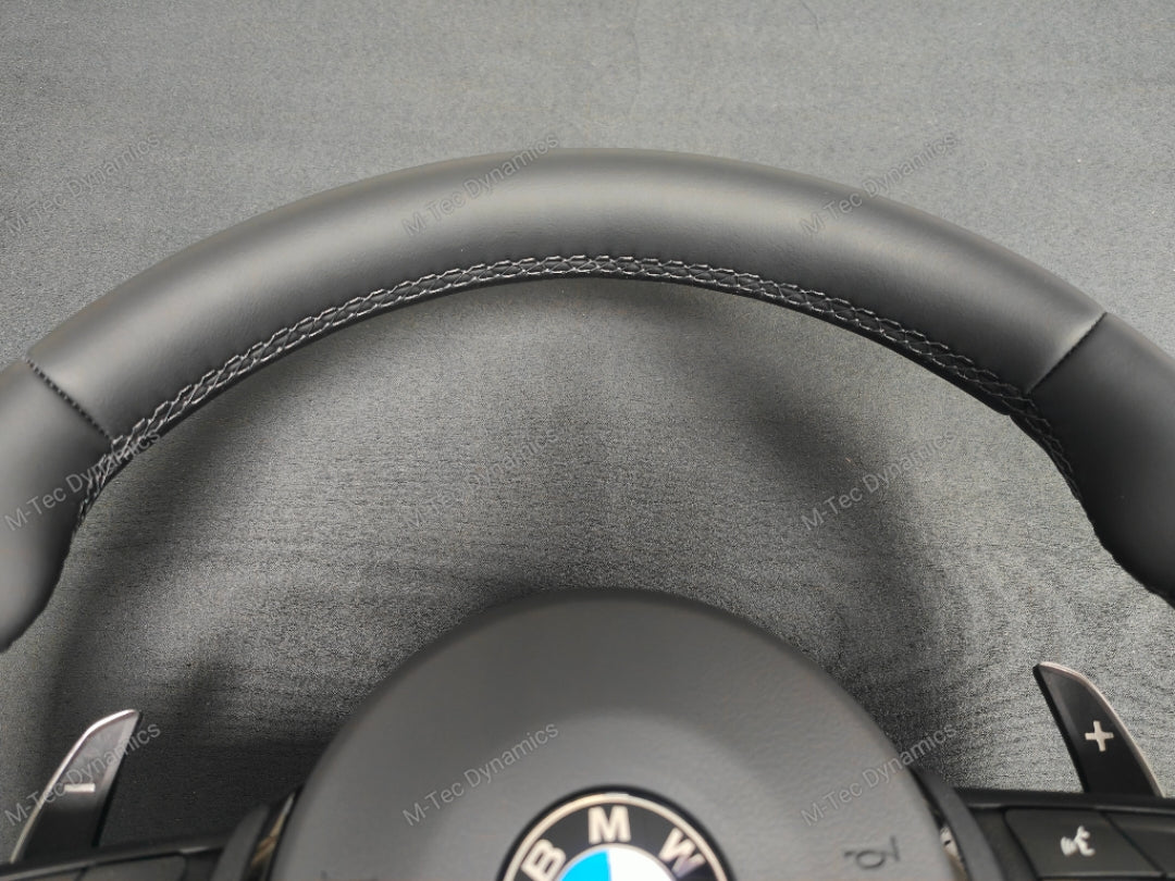 BMW F-SERIES NAPPA LEATHER BLACK STITCH / BLACK OUT / M4 FASCIA STEERING WHEEL - BMW 1 2 3 4 5 X SERIES