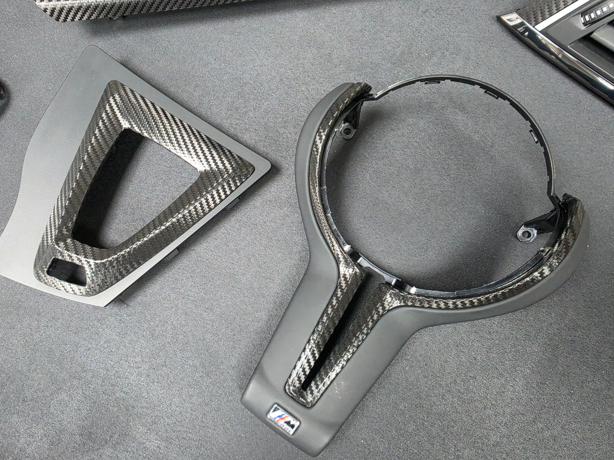 BMW F83 M4 CONVERTIBLE COMPLETE INTERIOR TRIM SET - DEEP TEXTURED GLOSSY CARBON / SHADOW ACCENT