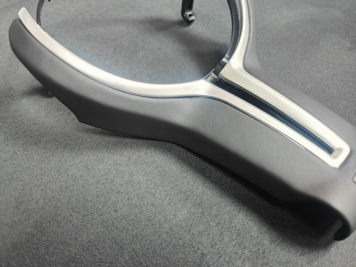 BMW F-SERIES ///M LEATHER & SILVER STEERING WHEEL TRIM - 2/3/4/5 SERIES M2 M3 M4 M5 M6