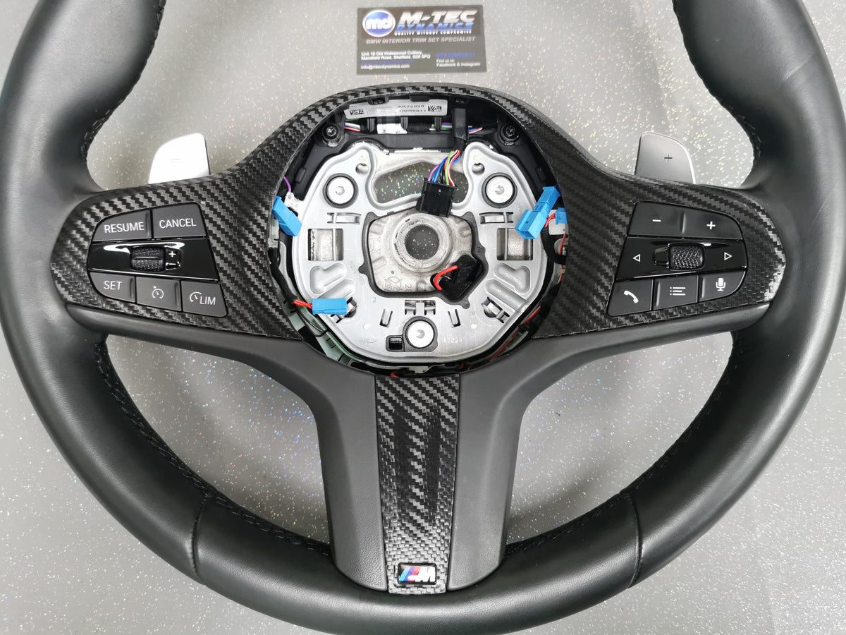 WRAPPING SERVICE - BMW F40 / F44 STEERING WHEEL FASCIA TRIM - TEXTURED BLACK CARBON