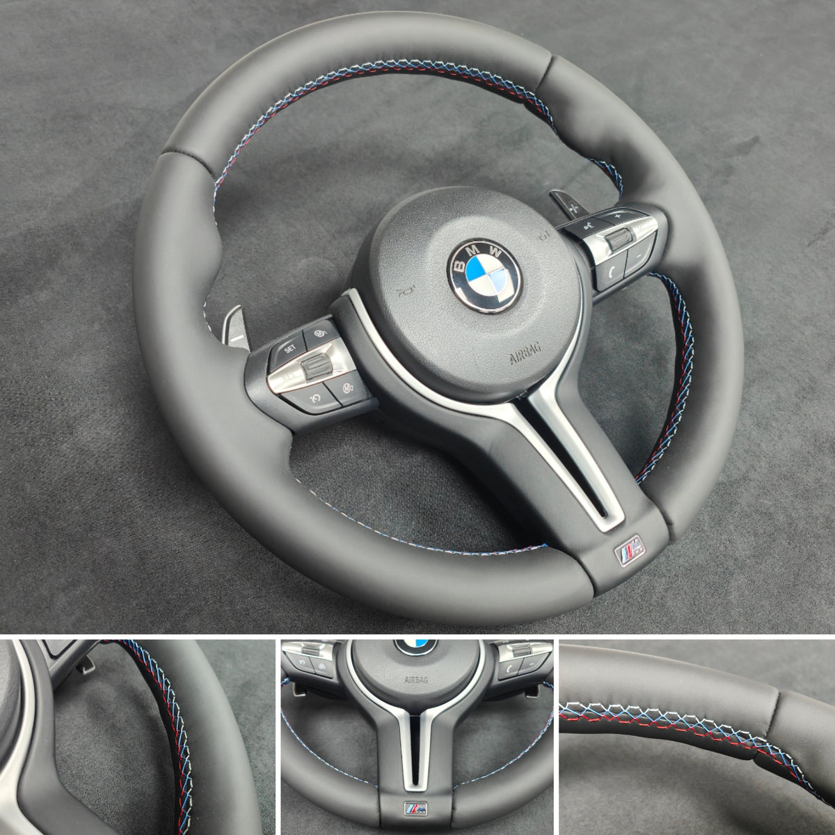 *SALE* BMW F-SERIES NAPPA LEATHER TRI-STITCH STEERING WHEEL (COMPLETE) - BMW 5 6 SERIES F10 F11 M5 F06 F12 F13 M6
