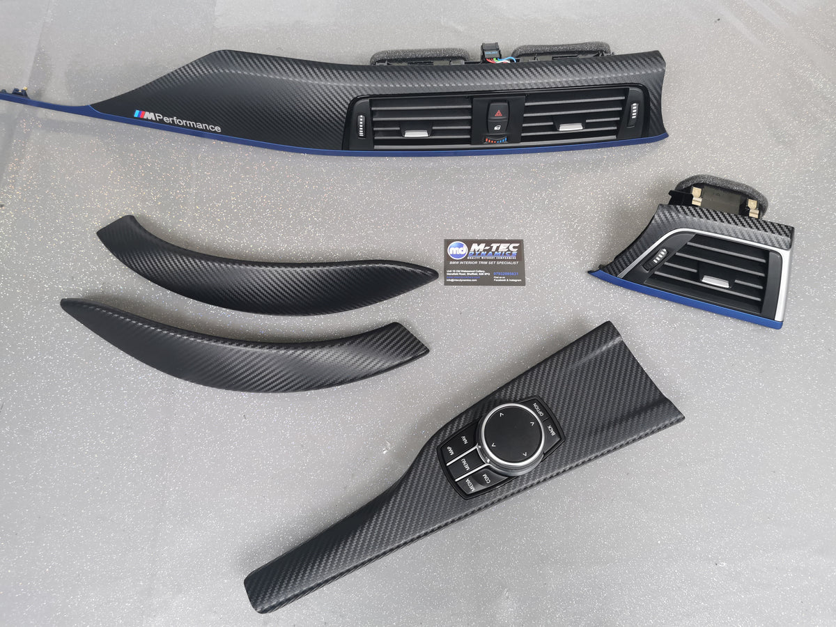 BMW F32 COUPE LCI INTERIOR TRIM SET - 3D CARBON / BLUE ACCENT