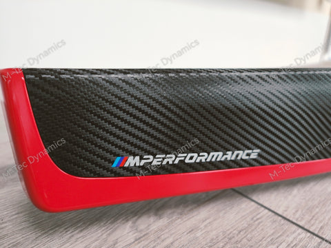 BMW F10 F11 AUTO INTERIOR TRIM SET - DEEP TEXTURED GLOSSY BLACK CARBON / GLOSS RED ACCENT (MTD-TEX)