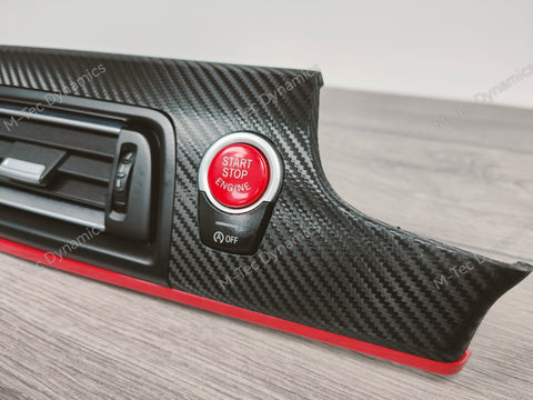 BMW F10 F11 AUTO INTERIOR TRIM SET - DEEP TEXTURED GLOSSY BLACK CARBON / GLOSS RED ACCENT (MTD-TEX)