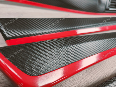 BMW F10 F11 AUTO INTERIOR TRIM SET - DEEP TEXTURED GLOSSY BLACK CARBON / GLOSS RED ACCENT (MTD-TEX)