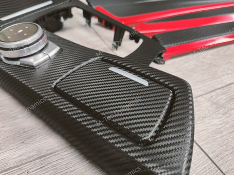 BMW F10 F11 AUTO INTERIOR TRIM SET - DEEP TEXTURED GLOSSY BLACK CARBON / GLOSS RED ACCENT (MTD-TEX)