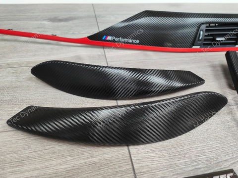 BMW F32 INTERIOR TRIM SET - TEXTURED GLOSSY CARBON / RED ACCENT (CUSTOM)