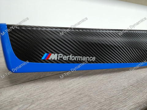 BMW F10 F11 AUTO INTERIOR TRIM SET - DEEP TEXTURED GLOSSY BLACK CARBON / BLUE ACCENT (MTD-TEX)