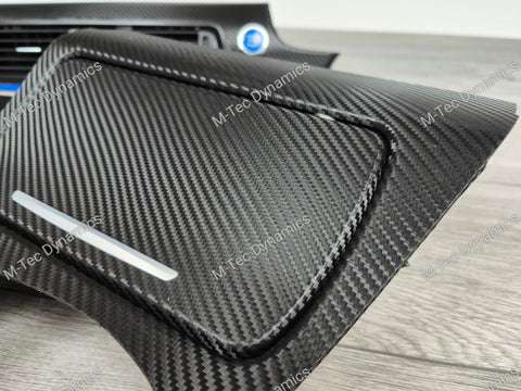 BMW F10 F11 AUTO INTERIOR TRIM SET - DEEP TEXTURED GLOSSY BLACK CARBON / BLUE ACCENT (MTD-TEX)