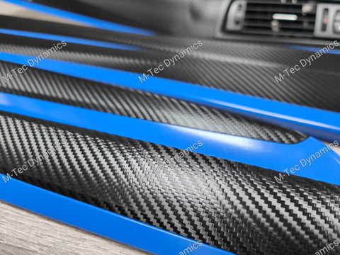 BMW F10 F11 AUTO INTERIOR TRIM SET - DEEP TEXTURED GLOSSY BLACK CARBON / BLUE ACCENT (MTD-TEX)