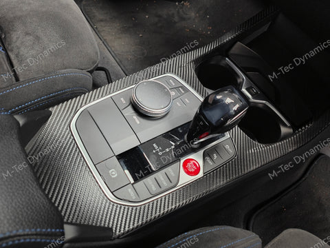 WRAPPING SERVICE - BMW F40 / F44 CENTRE CONSOLE TRIM - DEEP TEXTURED GLOSSY BLACK CARBON (MTD-TEX)