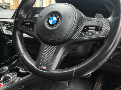 WRAPPING SERVICE - BMW F40 / F44 STEERING WHEEL FASCIA TRIM - DEEP TEXTURED GLOSSY BLACK CARBON (MTD-TEX)