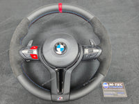 BMW F-SERIES NAPPA LEATHER TRI-STITCH / ALCANTARA / RED RING STEERING WHEEL (COMPLETE) - BMW 5 6 SERIES F10 F11 M5 F06 F12 F13 M6