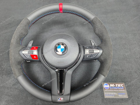 BMW F-SERIES NAPPA LEATHER TRI-STITCH / ALCANTARA / RED RING STEERING WHEEL (COMPLETE) - BMW 5 6 SERIES F10 F11 M5 F06 F12 F13 M6