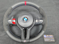 BMW F-SERIES NAPPA LEATHER TRI-STITCH / ALCANTARA / RED RING STEERING WHEEL (COMPLETE) - BMW 5 6 SERIES F10 F11 M5 F06 F12 F13 M6