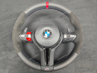 BMW F-SERIES NAPPA LEATHER TRI-STITCH / ALCANTARA / RED RING STEERING WHEEL (COMPLETE) - BMW 5 6 SERIES F10 F11 M5 F06 F12 F13 M6
