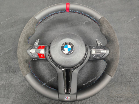 BMW F-SERIES NAPPA LEATHER TRI-STITCH / ALCANTARA / RED RING STEERING WHEEL (COMPLETE) - BMW 5 6 SERIES F10 F11 M5 F06 F12 F13 M6