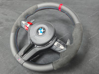 BMW F-SERIES NAPPA LEATHER TRI-STITCH / ALCANTARA / RED RING STEERING WHEEL (COMPLETE) - BMW 5 6 SERIES F10 F11 M5 F06 F12 F13 M6