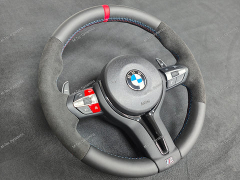 BMW F-SERIES NAPPA LEATHER TRI-STITCH / ALCANTARA / RED RING STEERING WHEEL (COMPLETE) - BMW 5 6 SERIES F10 F11 M5 F06 F12 F13 M6