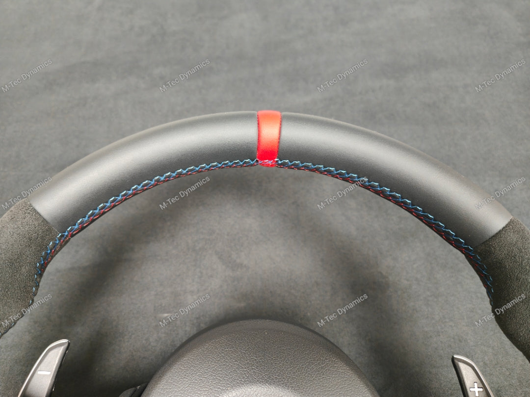 BMW F-SERIES NAPPA LEATHER TRI-STITCH / ALCANTARA / RED RING STEERING WHEEL (COMPLETE) - BMW 5 6 SERIES F10 F11 M5 F06 F12 F13 M6