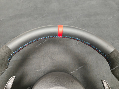 BMW F-SERIES NAPPA LEATHER TRI-STITCH / ALCANTARA / RED RING STEERING WHEEL (COMPLETE) - BMW 5 6 SERIES F10 F11 M5 F06 F12 F13 M6