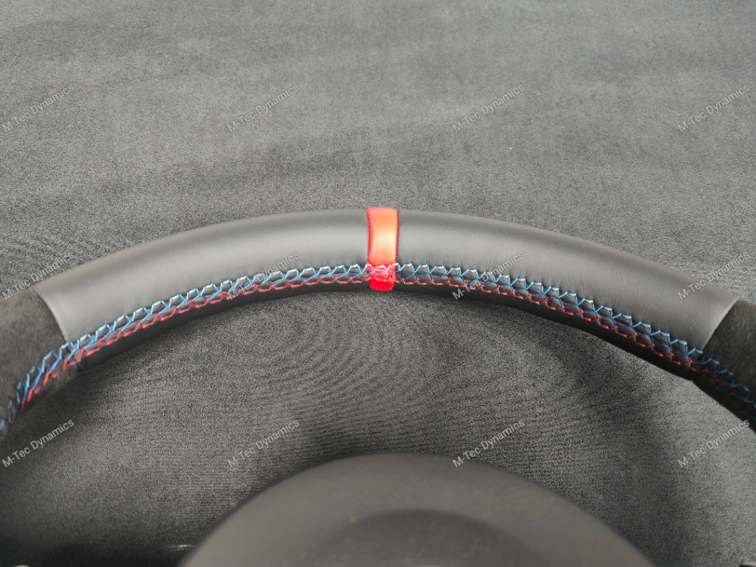 BMW F-SERIES NAPPA LEATHER TRI-STITCH / ALCANTARA / RED RING STEERING WHEEL (COMPLETE) - BMW 5 6 SERIES F10 F11 M5 F06 F12 F13 M6