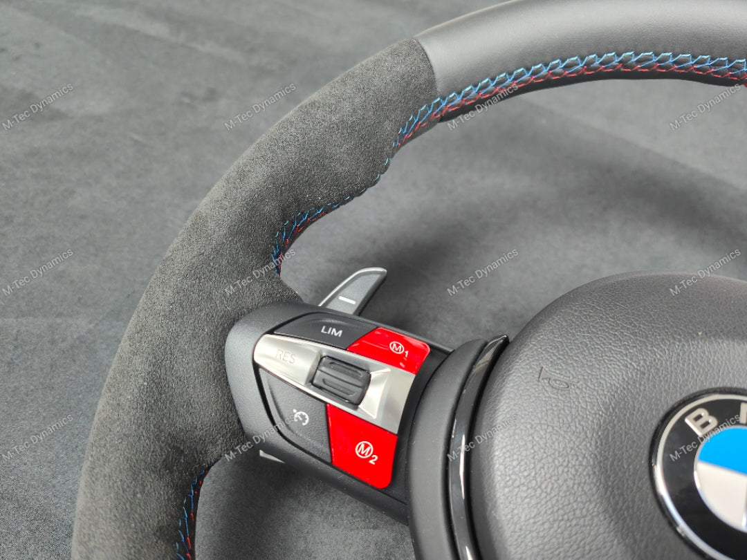 BMW F-SERIES NAPPA LEATHER TRI-STITCH / ALCANTARA / RED RING STEERING WHEEL (COMPLETE) - BMW 5 6 SERIES F10 F11 M5 F06 F12 F13 M6