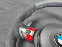 BMW F-SERIES NAPPA LEATHER TRI-STITCH / ALCANTARA / RED RING STEERING WHEEL (COMPLETE) - BMW 5 6 SERIES F10 F11 M5 F06 F12 F13 M6