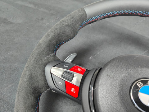 BMW F-SERIES NAPPA LEATHER TRI-STITCH / ALCANTARA / RED RING STEERING WHEEL (COMPLETE) - BMW 5 6 SERIES F10 F11 M5 F06 F12 F13 M6