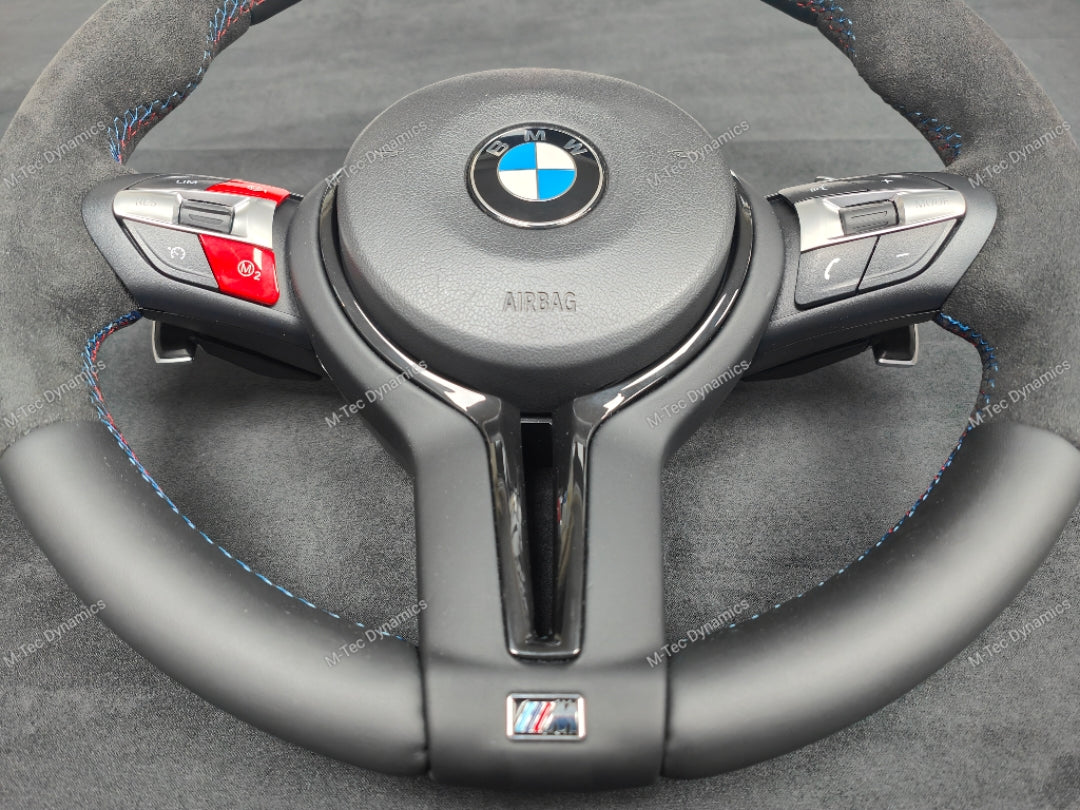 BMW F-SERIES NAPPA LEATHER TRI-STITCH / ALCANTARA / RED RING STEERING WHEEL (COMPLETE) - BMW 5 6 SERIES F10 F11 M5 F06 F12 F13 M6