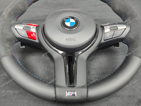 BMW F-SERIES NAPPA LEATHER TRI-STITCH / ALCANTARA / RED RING STEERING WHEEL (COMPLETE) - BMW 5 6 SERIES F10 F11 M5 F06 F12 F13 M6