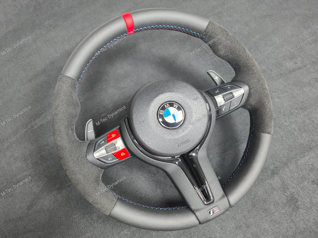 BMW F-SERIES NAPPA LEATHER TRI-STITCH / ALCANTARA / RED RING STEERING WHEEL (COMPLETE) - BMW 5 6 SERIES F10 F11 M5 F06 F12 F13 M6