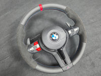 BMW F-SERIES NAPPA LEATHER TRI-STITCH / ALCANTARA / RED RING STEERING WHEEL (COMPLETE) - BMW 5 6 SERIES F10 F11 M5 F06 F12 F13 M6
