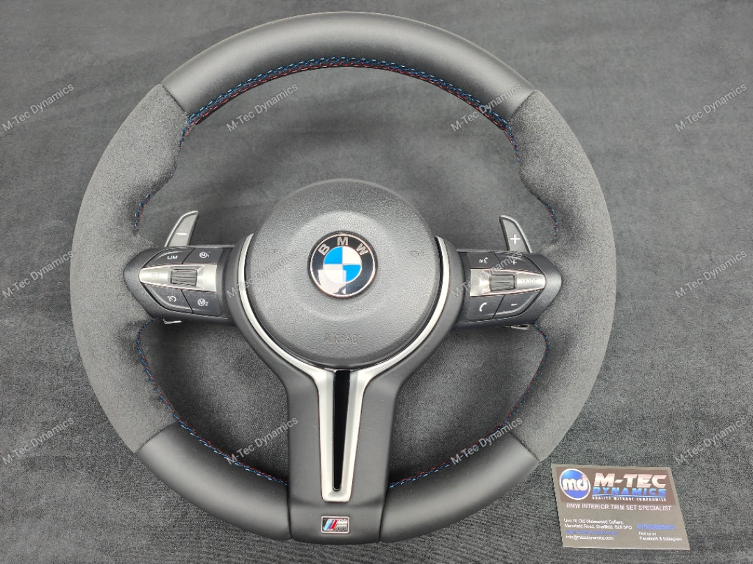 BMW X-SERIES NAPPA LEATHER TRI-STITCH / ALCANTARA STEERING WHEEL -  X3 F25 / X4 F26 / X5 F15 / X6 F16