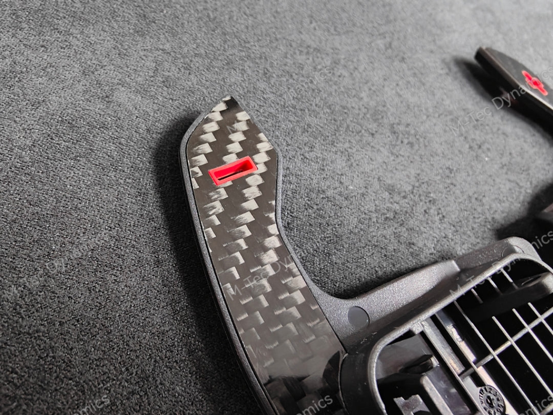 BMW F/G-SERIES BMW CARBON FIBRE STYLE RED STEERING WHEEL PADDLE SHIFTERS - (F80 M3 F82 F83 M4 M2 F30 G20 G80)