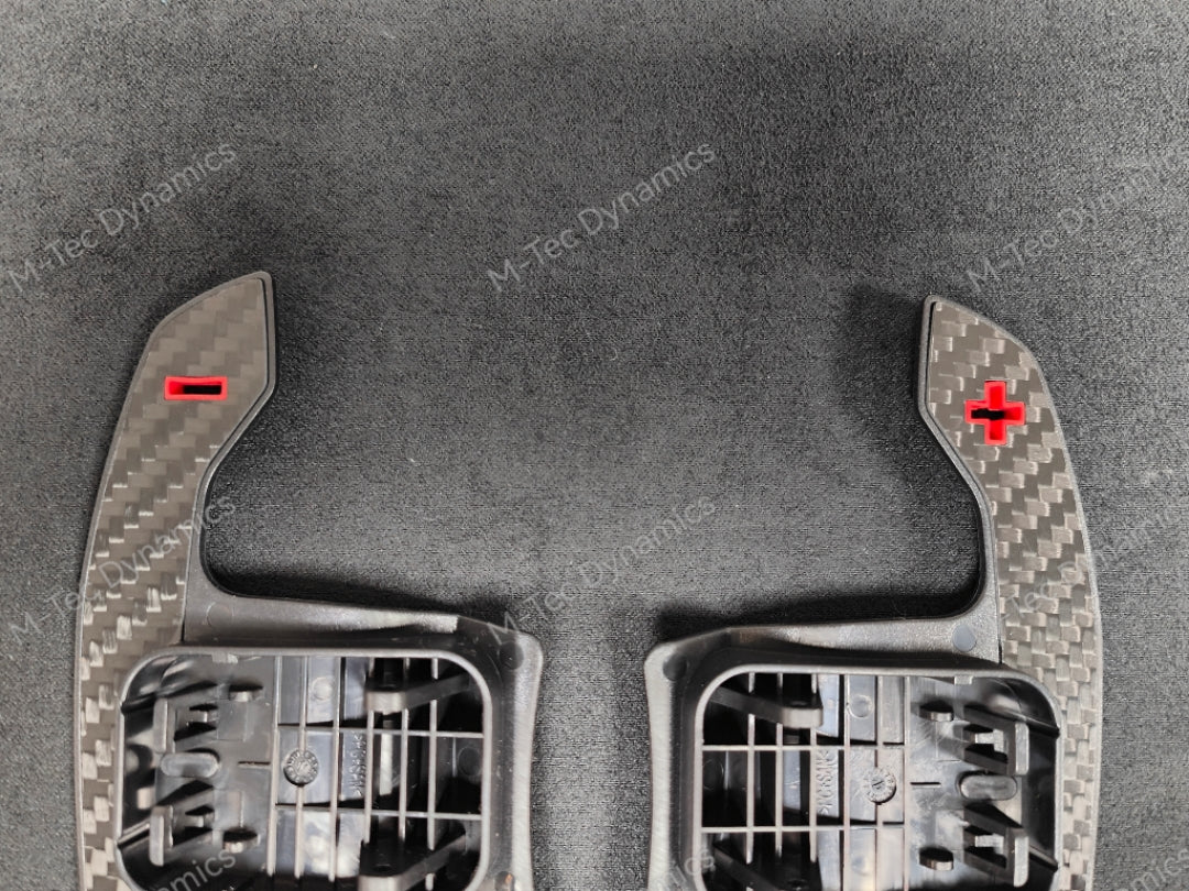 BMW F/G-SERIES BMW CARBON FIBRE STYLE RED STEERING WHEEL PADDLE SHIFTERS - (F80 M3 F82 F83 M4 M2 F30 G20 G80)