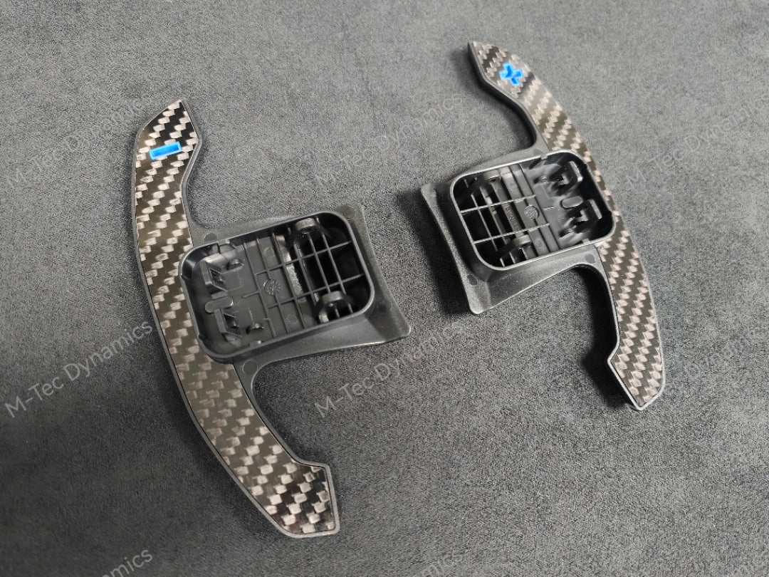 BMW F/G-SERIES BMW CARBON FIBRE STYLE BLUE STEERING WHEEL PADDLE SHIFTERS - (F80 M3 F82 F83 M4 M2 F30 G20 G80)