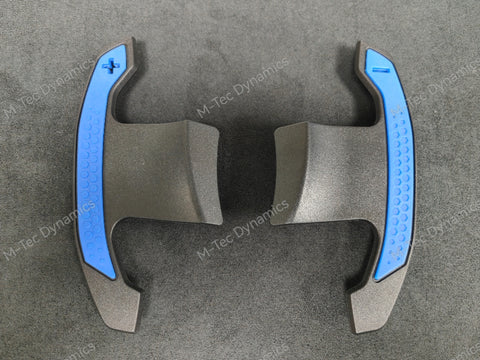 BMW F/G-SERIES BMW CARBON FIBRE STYLE BLUE STEERING WHEEL PADDLE SHIFTERS - (F80 M3 F82 F83 M4 M2 F30 G20 G80)