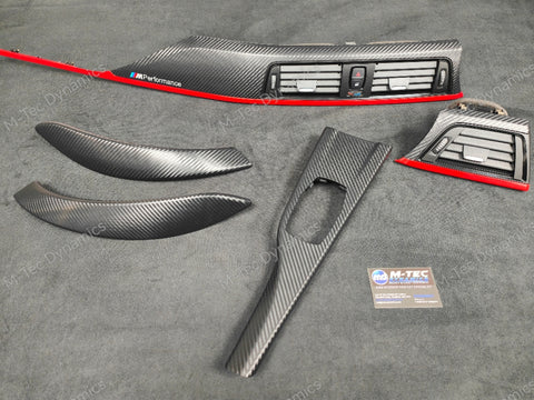 BMW F32 F36 INTERIOR TRIM SET - 3D CARBON / MATT RED ACCENT (CUSTOM)