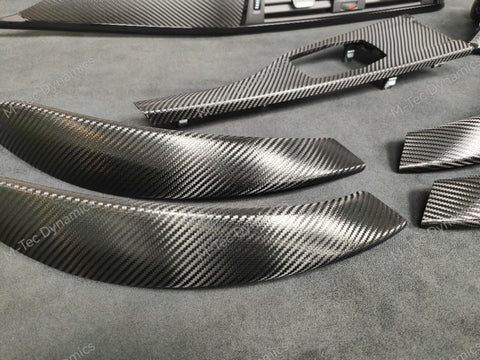 BMW F30 F80 M3 3-SERIES LCI INTERIOR TRIM SET - DEEP TEXTURED GLOSSY CARBON / GLOSS BLACK ACCENT (MTD-TEX)