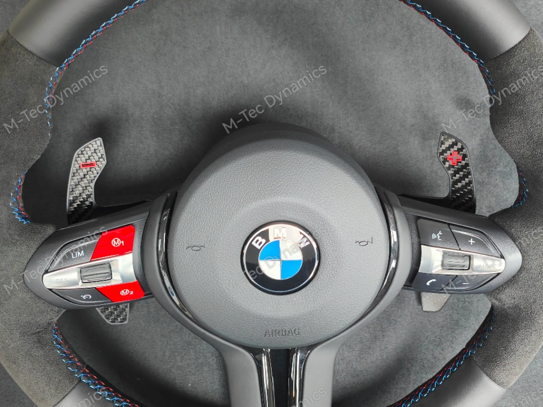BMW F-SERIES NAPPA LEATHER TRI-STITCH / ALCANTARA / RED RING STEERING WHEEL - BMW 1 2 3 4 5 X SERIES