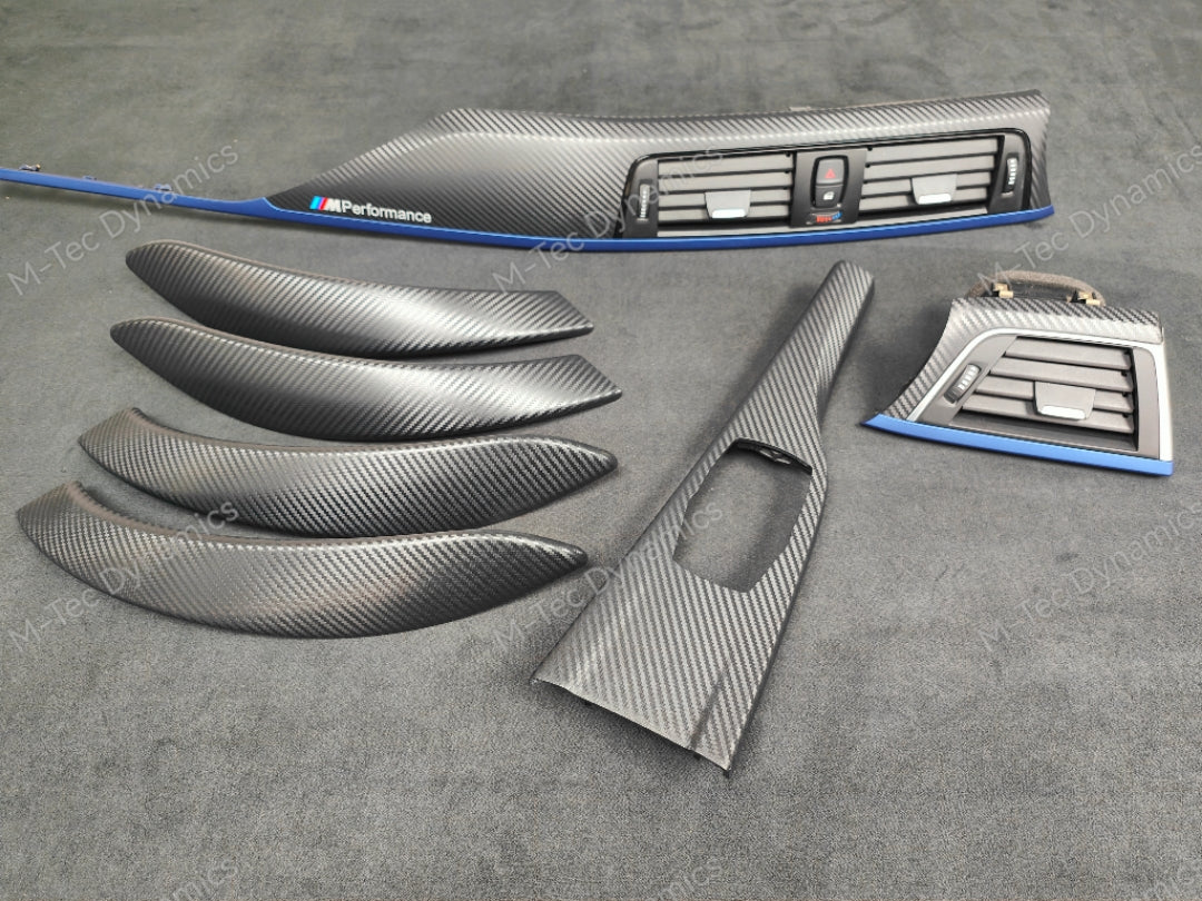 BMW F30 F31 F36 F80 LCI INTERIOR TRIM SET - 3D CARBON / BLUE ACCENT