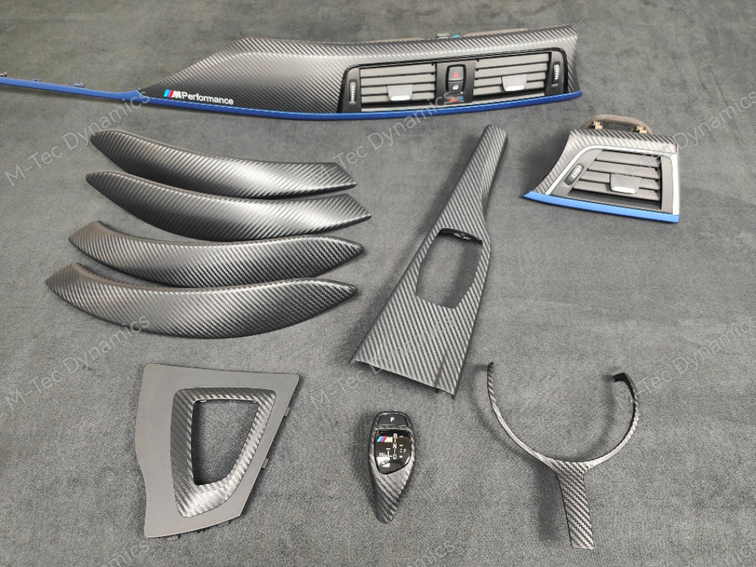 WRAPPING SERVICE - BMW F3X INTERIOR TRIM SET - 3D CARBON / BLUE ACCENT (F30 F31 F32 F33 F36)