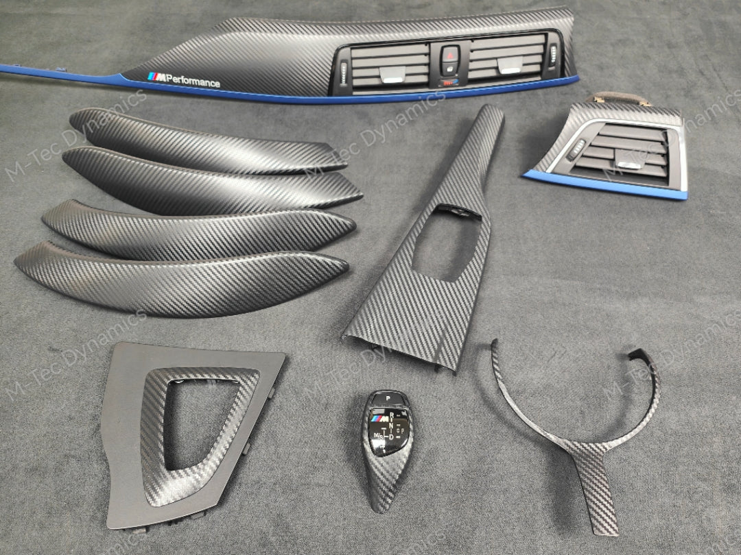 WRAPPING SERVICE - BMW F3X INTERIOR TRIM SET - 3D CARBON / BLUE ACCENT (F30 F31 F32 F33 F36)