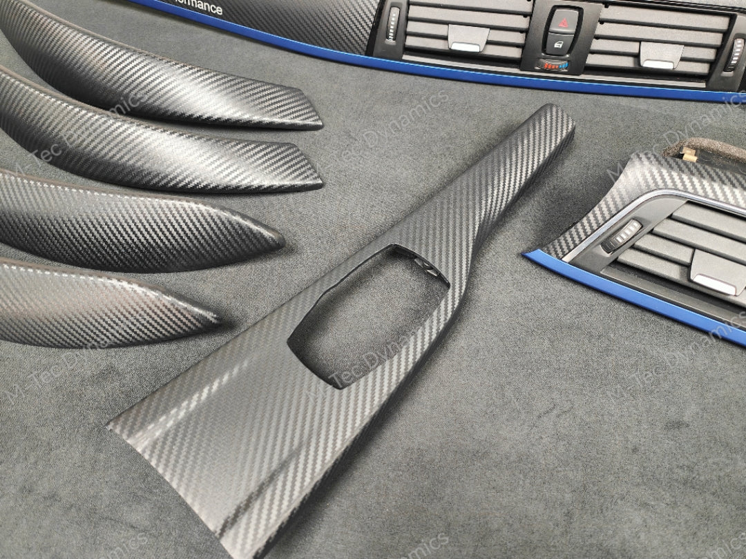 WRAPPING SERVICE - BMW F3X INTERIOR TRIM SET - 3D CARBON / BLUE ACCENT (F30 F31 F32 F33 F36)